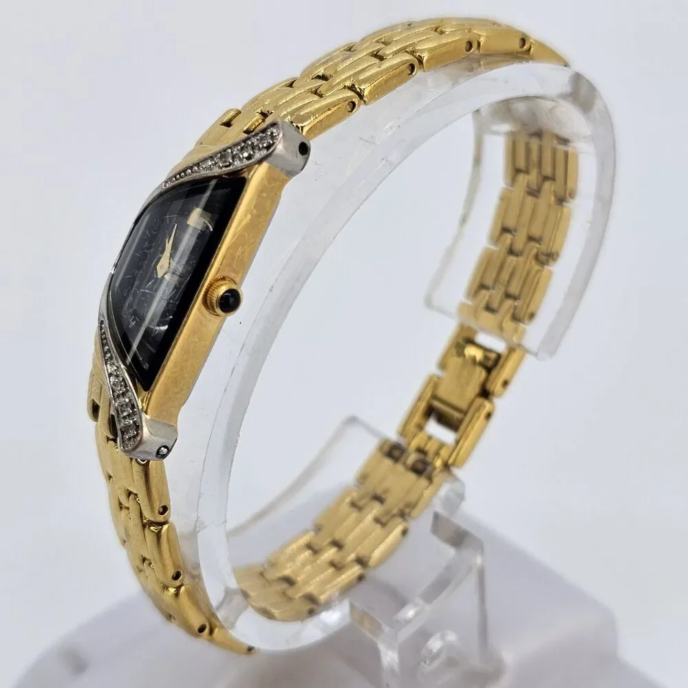 VTG Seiko Half Moon 14MM Women's Watch Black Dial Gold Tone Diamonds 6